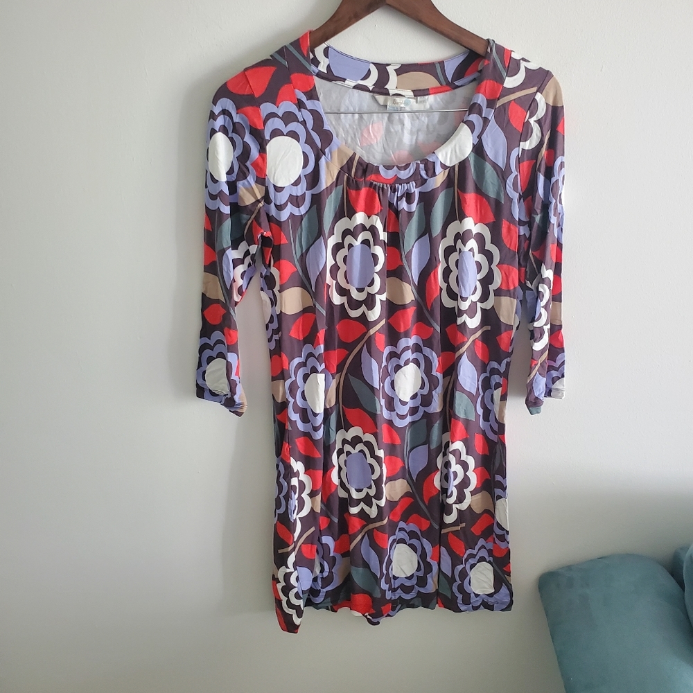 Boden novelty graphic flower print summer sun dress size 12 floral colorful